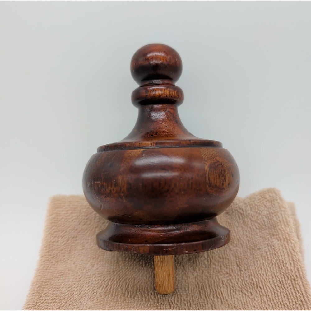 Vtg Wood Bed Post Curtain Rod Finial Dark Brown Stain Turned Wooden Dowel Tiered